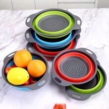 1pc Foldable Strainer Basket, Large/Small, Convenient Home Tool For Kitchen And Dining Room Vegetable And Fruit Cleaning, Quick Drainage - Multicolor - View 2