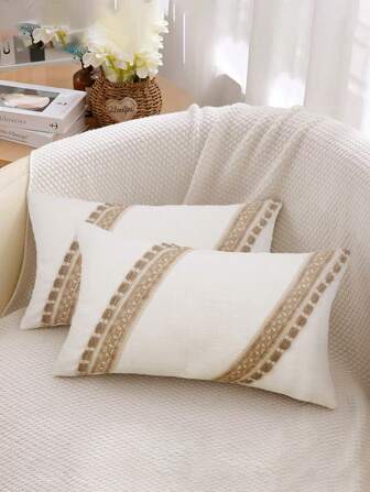 1 pièce Taie d'oreiller style bohème avec gland, housse de coussin lombaire avec bordure florale, sans coussin intérieur