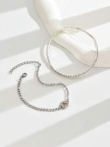 2 件女士字母脚链套装，女式脚链，防水精致分层字母字母脚链，适合女性青少年女孩的个性化礼物 - 銀色 - 查看 3