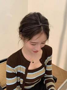 3/5件組女款細皮革打結髮箍，純白色/黑色，時尚百搭，優雅高端，高品質髮飾 - 彩色 - 查看 6