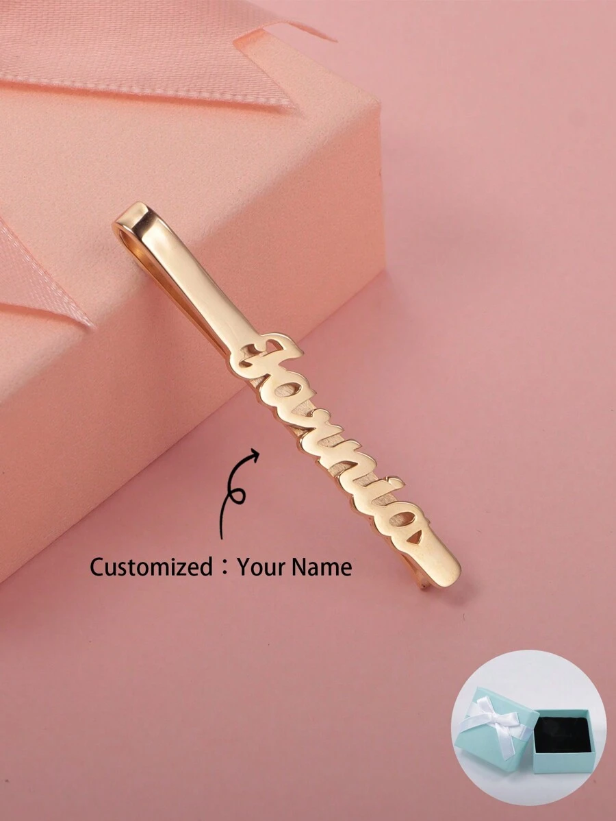Customized Personalized English Name Tie Clip, Unique Clothing Accessory, Gift For Father's Day, Valentine's Day, Birthday, Anniversary, Friends, Graduation, Christmas, Family, Premium - Style 1 - View 1