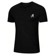 Kit 2 Men's Sports Dry Fit T-Shirt Round Neck Black White Blue Gray Print - màu đen - Xem 2