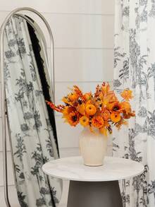 4pcs/Set 46cm Artificial Orange Maple Leaf & Pumpkin Branch, Suitable For Autumn, Halloween, Harvest Festival, Home Decor, Tabletop, Bedroom, DIY Plant Decor