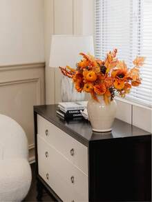 4pcs/Set 46cm Artificial Orange Maple Leaf & Pumpkin Branch, Suitable For Autumn, Halloween, Harvest Festival, Home Decor, Tabletop, Bedroom, DIY Plant Decor