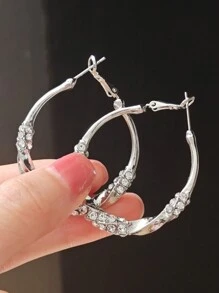 1 Pair Twist Crystal Ring Hoop Earrings, Fashion Statement Earrings For Women