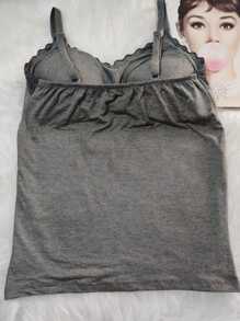Women's Blouse With Lace Collar With Pad In Plain Viscolycra Without Print - Xám - Xem 2