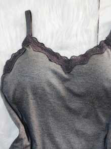 Women's Blouse With Lace Collar With Pad In Plain Viscolycra Without Print - Xám - Xem 3