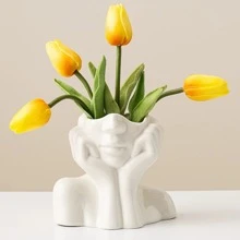1pc White Ceramic Face Vase, Female Form Head Half Body Bust Vases Boho Minimalism Decorative Modern Nordic Style Flower Vase For Home Living Room Office Decor Best Gifts Birthday Graduation