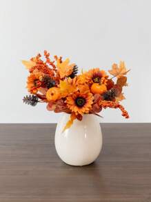 4pcs/Set 46cm Artificial Orange Maple Leaf & Pumpkin Branch, Suitable For Autumn, Halloween, Harvest Festival, Home Decor, Tabletop, Bedroom, DIY Plant Decor