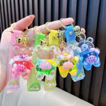 1 pièce Porte-clés créatif en forme d'ours bonbon jelly avec cloche, porte-clés mignon rempli de liquide, convient pour un usage quotidien ou comme cadeau de couple, accessoire de voiture, charm de sac, sac à dos pour l'école