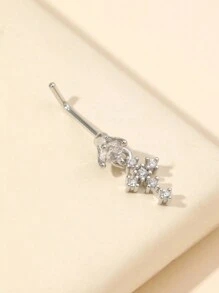 1 pieza Anillo de nariz con colgante en forma de cruz decorado con rhinestones, elegante y personalizado, de moda para mujeres - Multicolor - Ver 3