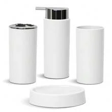 Bathroom Accessories Set 6 Pieces - Trash Can, Toothbrush Holder, Toothbrush Cup, Soap Dispenser, Soap Dish, Toilet Brush Holder - Modern Bathroom Decor Set Birthday, Housewarming, Holiday Gift Set,Christmas Gift Set,(Beige, Black, White, Gray)