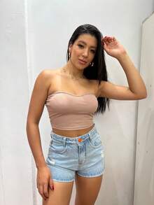 Heart Cropped Top With Bulge - 米色 - 查看 1