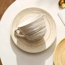 1 件复古浮雕陶瓷杯碟套装，咖啡、牛奶、水、果汁杯和碟子，适合返校日常使用