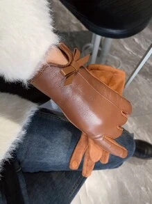 Găng tay mùa đông dày dặn và lót nhiệt cho nữ khi lái xe và đi xe, màn hình cảm ứng, phong cách Hàn Quốc, găng tay ngoài trời ấm áp có trang trí nơ dễ thương cho ngày lễ tình nhân Halloween - Nhiều màu - Xem 1