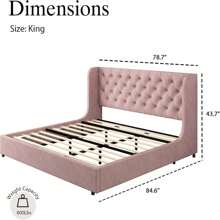 Modern Velvet Upholstered Bed Frame With Curved Wingback Design, Wooden Platform Bed Frame For Bedroom, Full Bed Frame/ Queen Bed Frame/ King Bed Frame/ Full Size Bed Frame/ Queen Size Bed Frame/ King Size Bed Frame,Pink/ White/ Grey - Pink - View 10