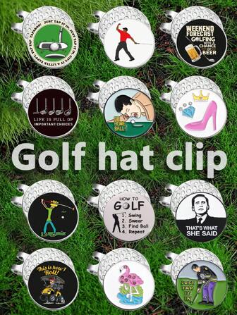 1/12 pezzi Segnapalle da golf, Fermaglio per cappello da golf in lega magnetica, Accessori da golf, Golf club, Pose da golf, Carrelli da golf, Birra, Tacchi alti, Diamanti, Corone, Fenicotteri, Regalo portafortuna per golfisti