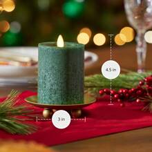 绿色海玻璃无焰蜡烛柱 - 嵌入式顶部、家居装饰、蜡烛加热器、礼物、 LED 蜡烛、假蜡烛