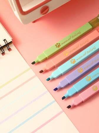 6pcs/Box Colorful Cartoon Cat Claw Fluorescent Marker Pens