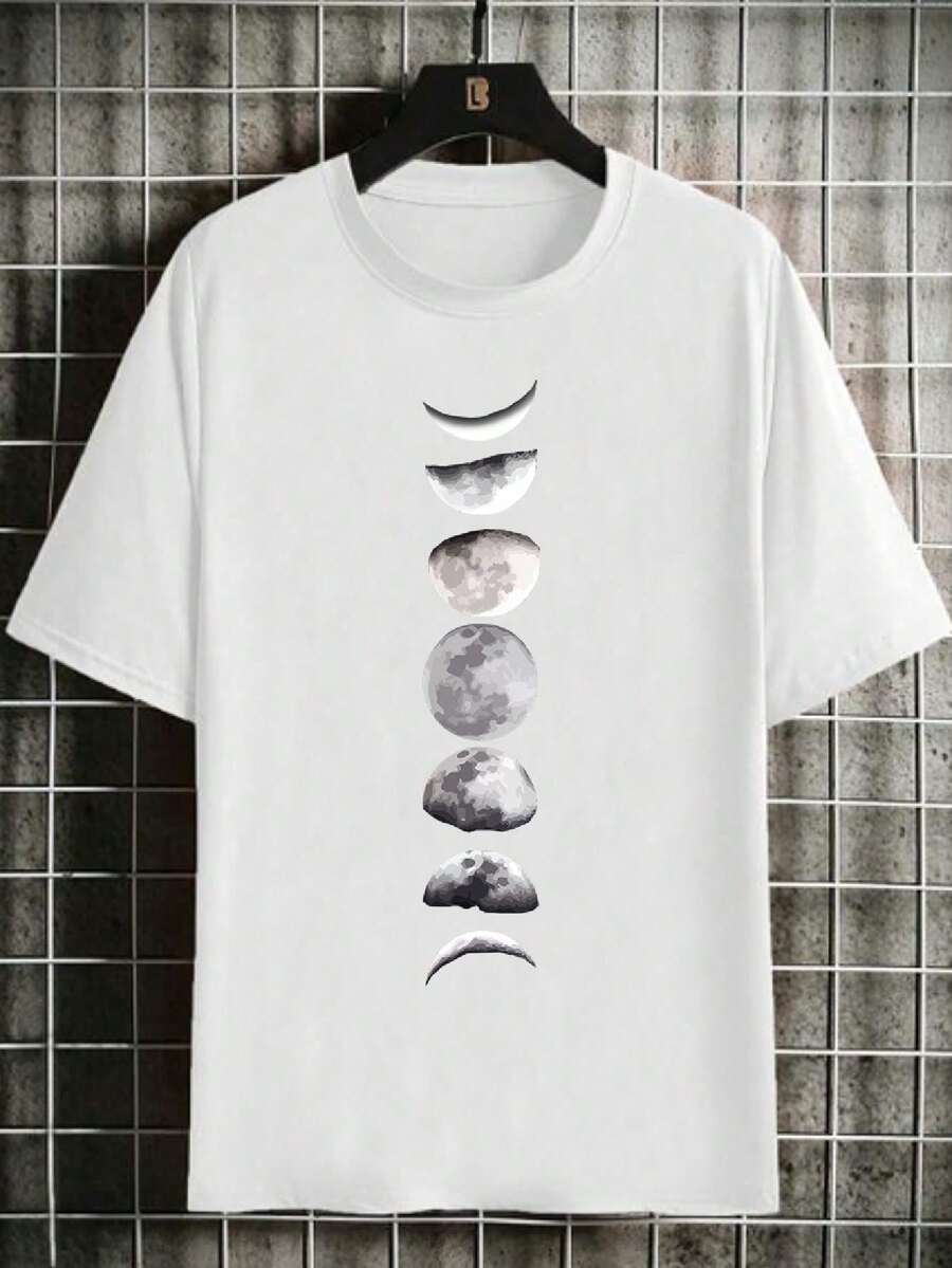 Streetwear T-Shirt Seasons Moon Straight Moon Unisex Shirt - 白色 - 查看 1
