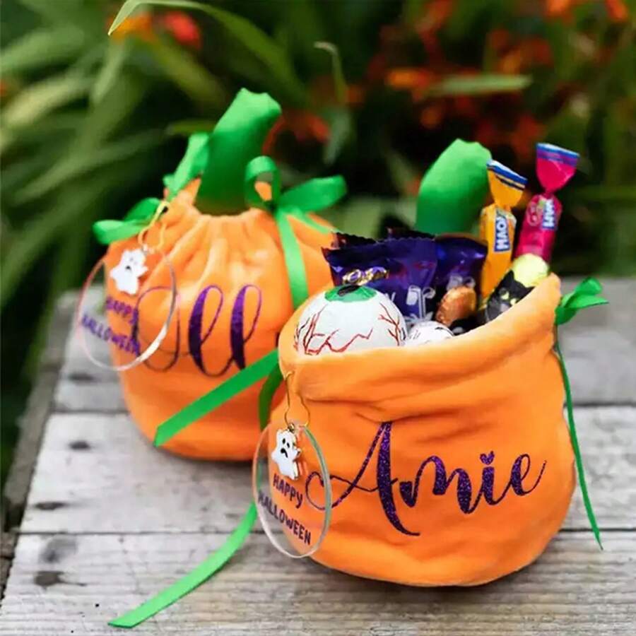 Trang trí Halloween 1 PC Túi kẹo nhung Halloween Túi đựng bí ngô có dây đựng bánh quy Túi đựng đồ - Nhiều màu - Xem 1