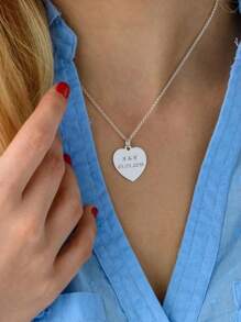 1pc Customized Stainless Steel Engraved Name/Text Necklace With Heart Pendant, Personalized Charm Jewelry Gift For Girlfriend - Multicolor - View 7