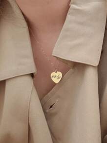 1pc Customized Stainless Steel Engraved Name/Text Necklace With Heart Pendant, Personalized Charm Jewelry Gift For Girlfriend - Multicolor - View 6