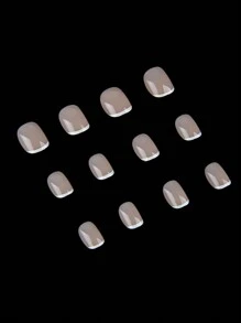 Sanrio 立即升级您的外观，24 件短椭圆形闪亮纯色果冻裸色优雅简约日常经典白色法式全覆盖假按压指甲套装适合日常生活按压指甲美甲用品指甲