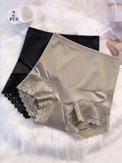 2 件套女士高腰多色蕾丝无缝三角裤