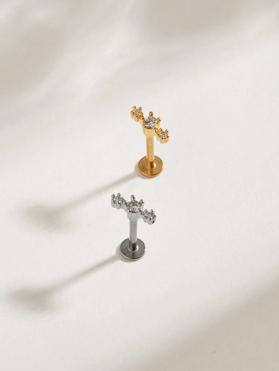 1pc Minimalist Titanium Steel Diamond Round Stud Earrings Suitable For Daily Wear - Diamond - View 1