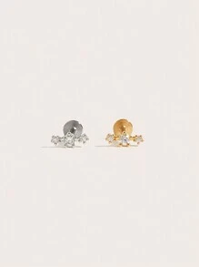 1pc Minimalist Titanium Steel Diamond Round Stud Earrings Suitable For Daily Wear - Diamond - View 2