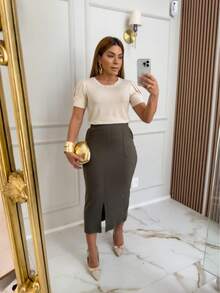 Fleece Skirt With Slit In The Front Wears From M To GG - 軍綠色 - 查看 3