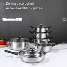Batería De Cocina Ollas Acero Inoxidable Tapa Cacerola 6pcs,juego de ollas,ollas y sartenes,juego de ollas acero inoxidable,batería de cocina acero quirúrgico,batería cocina - Plateado - Ver 3
