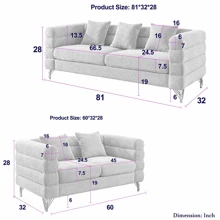 2 Piece Living Room Sofa Set, Comfy Boucle Couch With Loveseat And 3 Seater, Upholstered Sofa Couch With 2 Pillows And Deep Seat Design For Office, Waiting Room - 黑色 - 查看 3