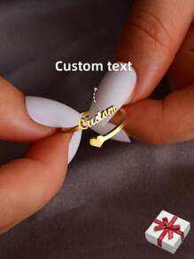 Customized Name Ring, Personalized Jewelry, Stainless Steel Adjustable Ring, Couple Gifts - Gold - View 1