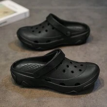 男士新款穿孔防滑防臭厚底高跟凉鞋，夏季户外穿着，舒适高端的感觉 - 黑色 - 查看 2