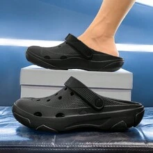 男士新款穿孔防滑防臭厚底高跟凉鞋，夏季户外穿着，舒适高端的感觉 - 黑色 - 查看 5