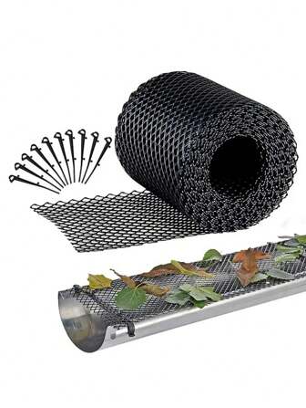 11pcs/Set Gutter Guard Net Roll, 6 Inches X 20 Feet, Gutter Guard To Prevent Clogged Gutters, With 10 Fixing Clips, Roof Gutter Protection, Gutter Filter