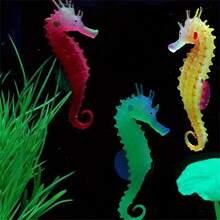 1/3 piezas Caballitos de mar que brillan en la oscuridad, decoración simulada de TPU para acuarios de peces - decoración de paisaje de caballitos de mar de silicona fluorescente para pecera - Multicolor - Ver 4