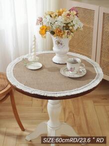 1pc 100% Linen Vintage Rustic Lace Edge Round Placemat, Suitable For Kitchen, Dining Table, Desk, Coffee Table, Vanity, Home Decor, Living Room, Bedroom, Yard, Indoor Outdoor, Camping, Villa, Holiday, Party, Wedding, Cabinet, Family Gathering, Holiday Decoration