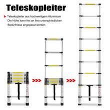 VA-Cerulean Telescopic Ladder Aluminum Extension Ladder Multifunctional Ladder Aluminum Telescopic Ladder Non-Slip Multi-Purpose Ladder Stepladder Aluminum Ladder 150 Kg Load Capacity Silver, 2.6M 3.2M 3.8M 4.4M