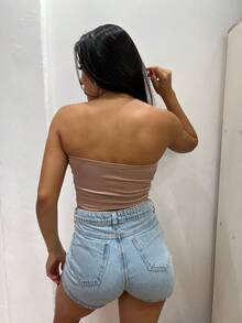 Heart Cropped Top With Bulge - 米色 - 查看 2