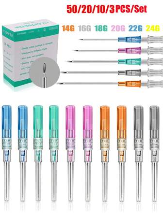 3/10/20/50pcs Piercing Naalden 316L Rvs Steriele Piercing Naalden 14G 16G 18G 20G 22G Oor Neus Lip Buik Piercing Gereedschap