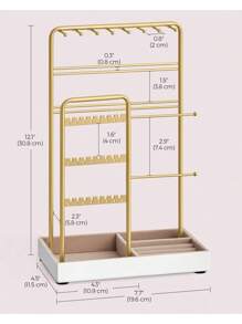 SONGMICS Jewelry Holder, Jewelry Organizer, Jewelry Display Stand With Metal Frame And Velvet Tray, Necklace Earring Bracelet Holder, For Studs, Rings, Gift Idea, 4.5"D X 7.7"W X 12.1"H, Gold Color, White, Black Valentine Day, Bedroom Decor - Gold - View 4