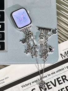 1 chiếc vòng tay mặt dây chuyền hình trái tim màu hồng tương thích với dây đeo đồng hồ Apple Series 10 9 8 7 6 5 4 3 2 1 38mm 40mm 41mm 42mm 44mm 45mm 46mm 49mm Ultra 1/2 SE thay thế cho dây đeo đồng hồ Apple dành cho nữ - Bạc - Xem 4