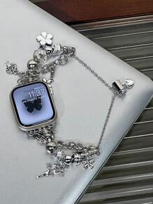 1 chiếc vòng tay mặt dây chuyền hình trái tim màu hồng tương thích với dây đeo đồng hồ Apple Series 10 9 8 7 6 5 4 3 2 1 38mm 40mm 41mm 42mm 44mm 45mm 46mm 49mm Ultra 1/2 SE thay thế cho dây đeo đồng hồ Apple dành cho nữ - Bạc - Xem 7