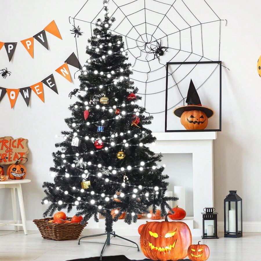 CHENGTUO Black Christmas Tree 8FT Halloween Artificial Tree With Decorations And Metal Stand 1500 PVC Branch Tips For Holiday Carnival Party - Black - View 1