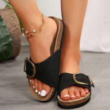 Stylish Slip-On Sandals With Adjustable Buckle And Platform For Women's Ultimate Comfort - Black - View 4