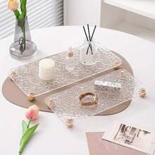 1pc Clear Acrylic Storage Tray, Makeup Organizer, Soap Dispenser Holder, Perfume & Cosmetic Display Stand, Jewelry Ring Holder, Home Decor, Bathroom Accessories Christmas Gift