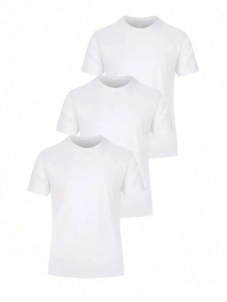 KIT 3 Men's Round Neck T-Shirts, Plain, For Daily Use Basica PROMOTIONAL KIT - White - View 1